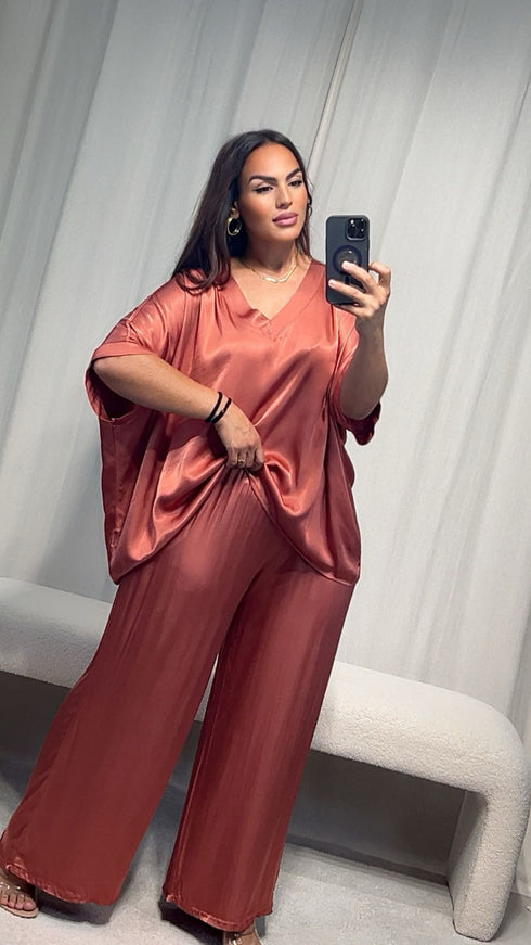 Pantalon satiné ARIANNA ceinture élastique.